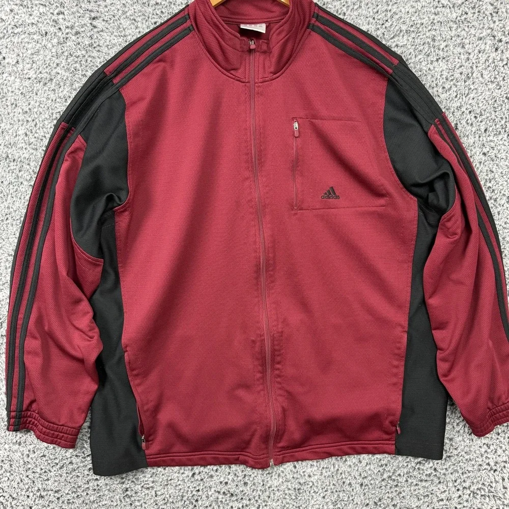 Vintage Y2K Adidas Jacket Mens 2XL Red Black 3-Stripes Track Full Zip Adult XXL